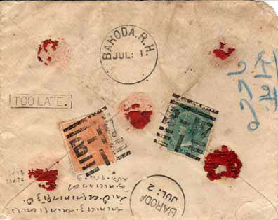 Example of Baroda R.H. (Receiving House) CDS on Cover Example of Baroda R.H. (Receiving House) CDS on Cover