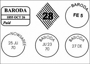 Different Postmarks of Baroda Different Postmarks of Baroda