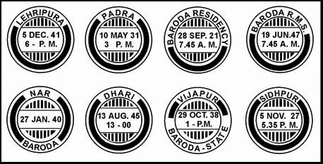 Examples of Double Circle Combined Date Stamps with Obliterating Arc Examples of Double Circle Combined Date Stamps with Obliterating Arc
